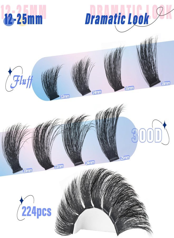 Yaiseiko Fluffy Lash Clusters 300D Thick Long 12-25mm Volume Cluster Eyelash Extensions 224Pcs Wispy Individual Lashes D Curl Waterproof Eyelash Clusters Soft False Eyelashes DIY at Home - Image 2