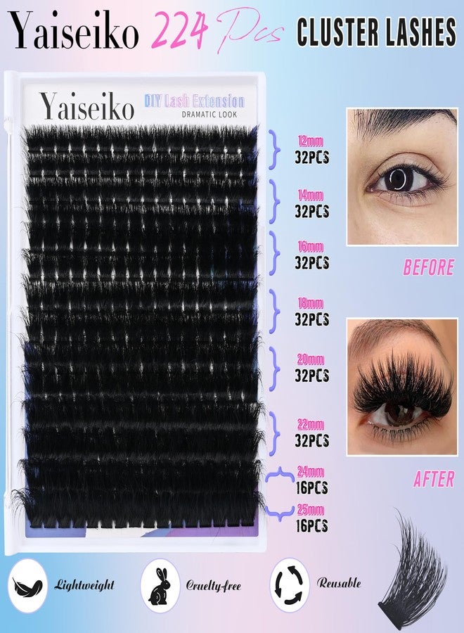Yaiseiko Fluffy Lash Clusters 300D Thick Long 12-25mm Volume Cluster Eyelash Extensions 224Pcs Wispy Individual Lashes D Curl Waterproof Eyelash Clusters Soft False Eyelashes DIY at Home - Image 3