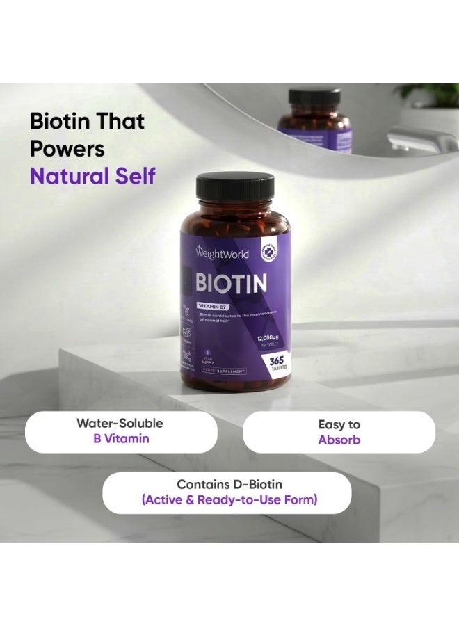 WeightWorld Biotin Tablets - 365 Vegan Tablets - 1 Year Supply - 1 Tablet per Day - 12000mcg Biotin Supplements - Travel-Friendly, Non-GMO & Magnesium Stearate-Free Vitamin B7 Supplement - Image 2