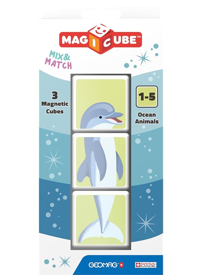 GEOMAG Magicube Mix & Match Ocean Animals Stem & Educational Magnet Toys Made In Switzerland 100% Recycled Plastic Open Ended Toys Contruction Toys 1Yr+ 3Pcs - Image 2
