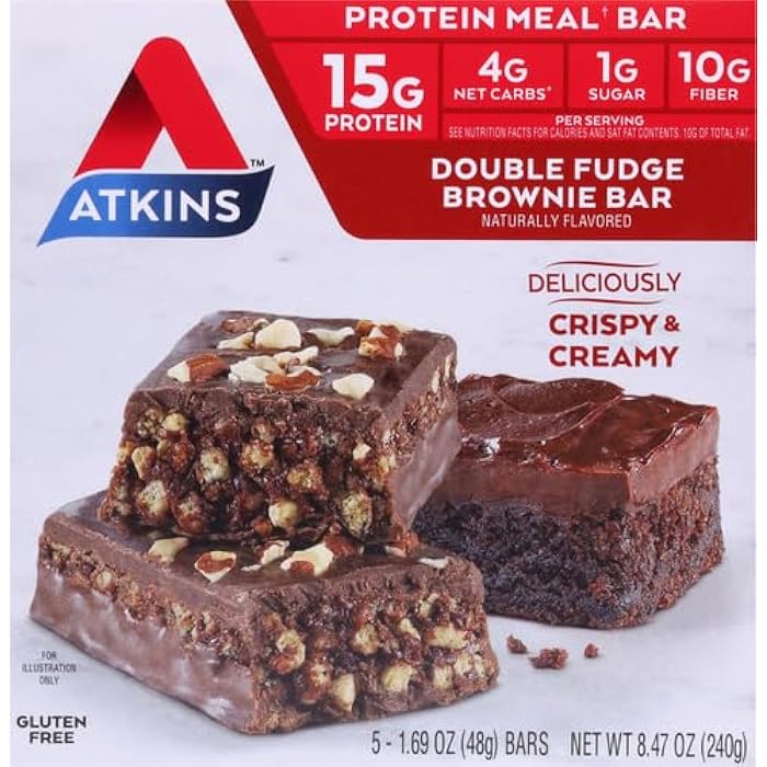 Atkins بار وجبة بروتين أتكينز دبل فادج براوني، عالي الألياف، 15 جرام بروتين، 1 جرام سكر، 4 جرام كربوهيدرات صافية، بديل للوجبة، مناسب للكيتو - Image 2