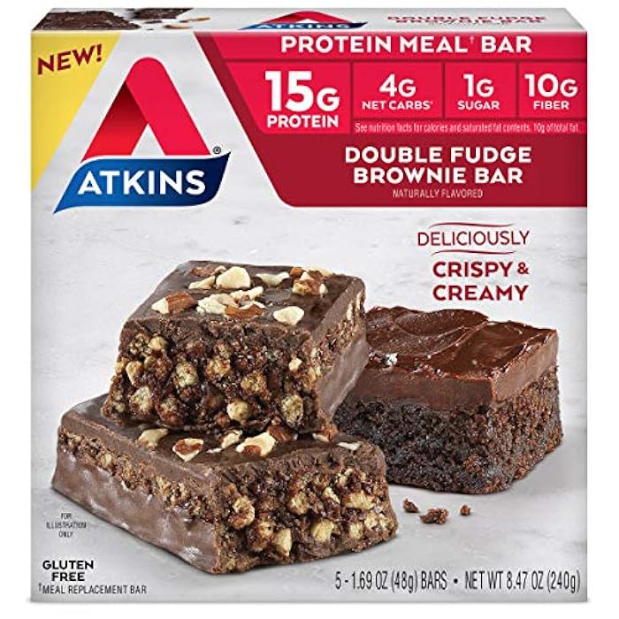 Atkins بار وجبة بروتين أتكينز دبل فادج براوني، عالي الألياف، 15 جرام بروتين، 1 جرام سكر، 4 جرام كربوهيدرات صافية، بديل للوجبة، مناسب للكيتو - Image 1