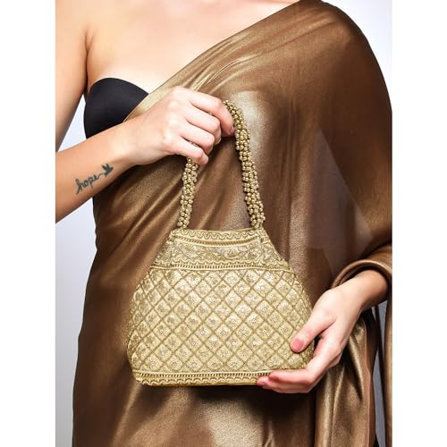 Peora Combo of Bridal Kundan Jewellery Set & Cream Color Potli Bag Gifts for Women - Image 3