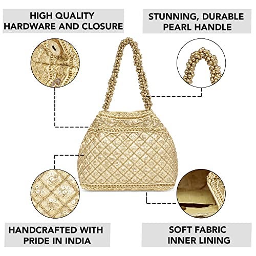 Peora Combo of Bridal Kundan Jewellery Set & Cream Color Potli Bag Gifts for Women - Image 5