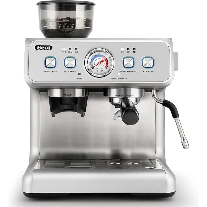 Gevi Dual Boiler Espresso Machine With Grinder & 58mm Portafilter | Stable Dual Boiler Extraction, Customizable Grind Sizes, Premium Steam Wand, Stylish Silver Machine For Homemade Cafe Drinks - Image 1