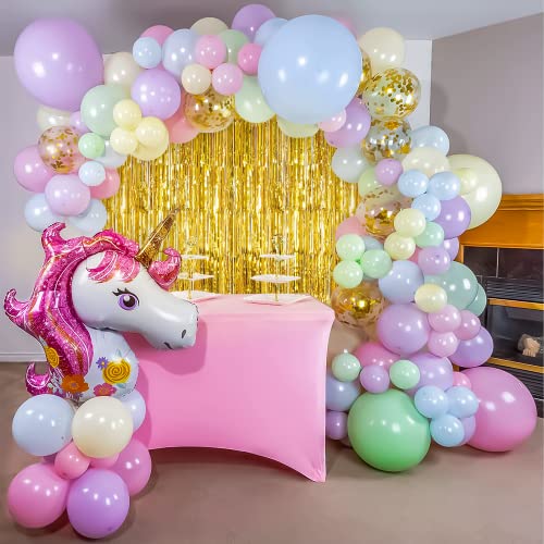 SpecialYou.in Unicorn Theme Happy Birthday Decoration, Fringe Foil Curtain Backdrop For Photography & Decor With Confetti Balloons, Unicorn Foil Balloon, Happy Birthday Paper & Pastel Balloons -86 Pcs - Image 5