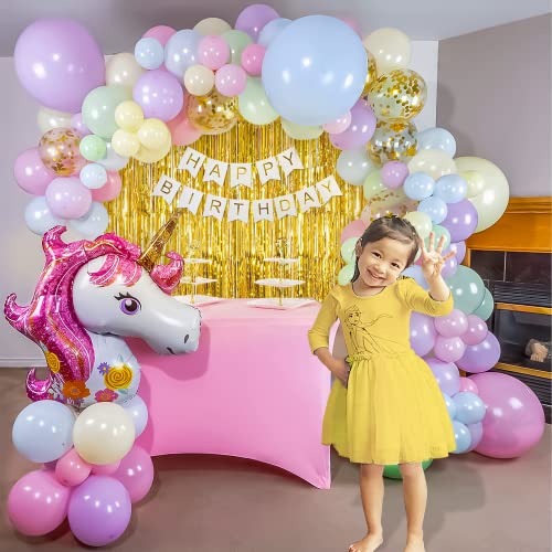 SpecialYou.in Unicorn Theme Happy Birthday Decoration, Fringe Foil Curtain Backdrop For Photography & Decor With Confetti Balloons, Unicorn Foil Balloon, Happy Birthday Paper & Pastel Balloons -86 Pcs - Image 3