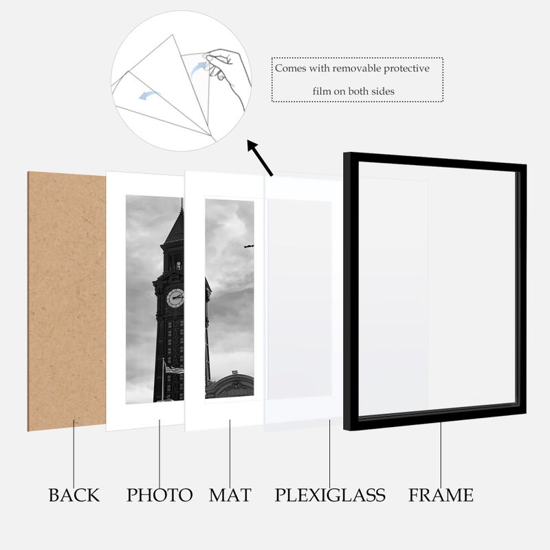 Wiscet 16x20 Picture Frame Set of 3, Display Pictures 11x14 with Mat or 16 x 20 Poster Frame Without Mat, Wall Gallery Photo Frames, Black - Image 4
