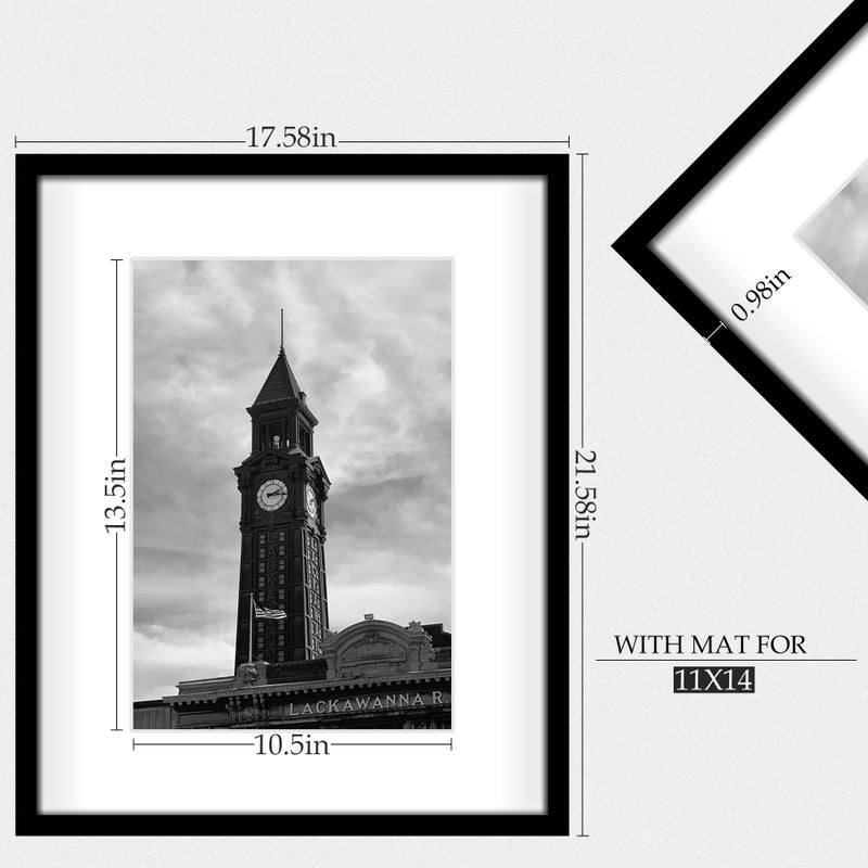 Wiscet 16x20 Picture Frame Set of 3, Display Pictures 11x14 with Mat or 16 x 20 Poster Frame Without Mat, Wall Gallery Photo Frames, Black - Image 5