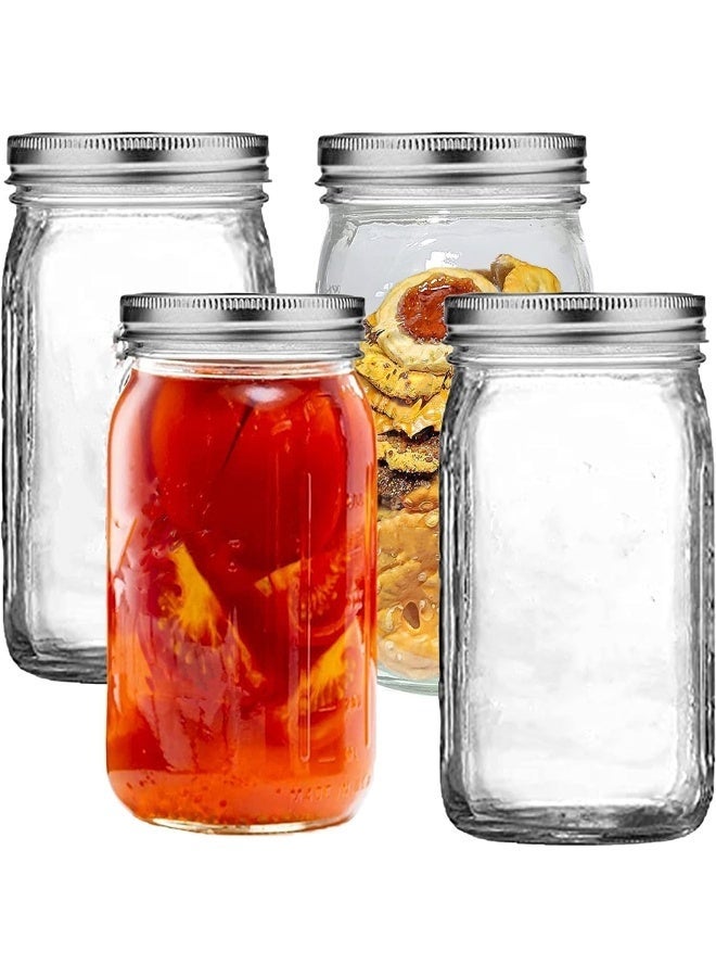 بيوينتي بريميفي برطمانات ماسون زجاجية سعة 32 اونصة مع اغطية محكمة الغلق - برطمانات تعليب كبيرة بفتحة واسعة لتخزين الطعام والتخليل والتخمير والحفظ - حاويات زجاجية شفافة لتنظيم المطبخ - 4 قطع - Image 1