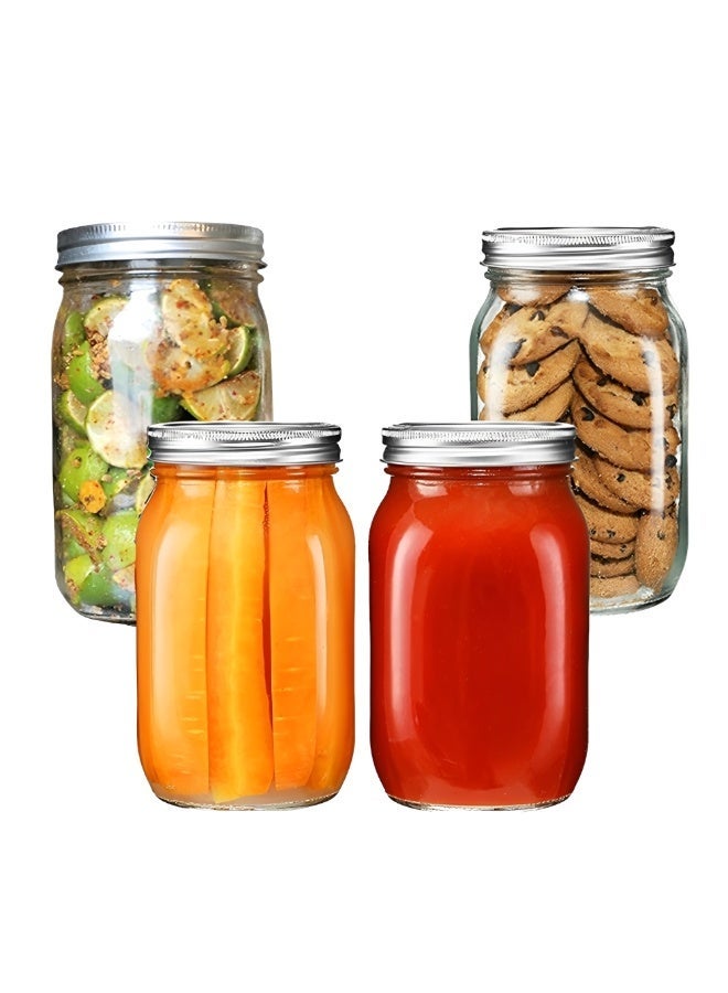 بيوينتي بريميفي برطمانات ماسون زجاجية سعة 32 اونصة مع اغطية محكمة الغلق - برطمانات تعليب كبيرة بفتحة واسعة لتخزين الطعام والتخليل والتخمير والحفظ - حاويات زجاجية شفافة لتنظيم المطبخ - 4 قطع - Image 2