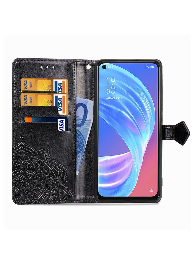 S-TOP Case For OPPO A72 5G Embossed Mandala Pattern TPU + PU Horizontal Flip Leather Case with Holder & Three Card Slots & Wallet - Image 4