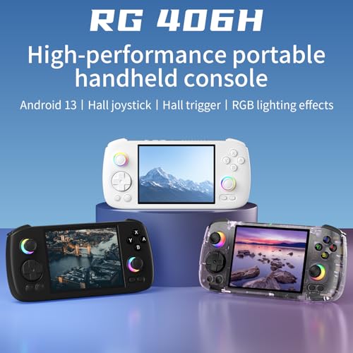 Voacle وحدة تحكم الألعاب المحمولة RG406H ريترو ، نظام أندرويد 13 RG 406H مع معالج Unisoc T820 شاشة تعمل باللمس 4.0 بوصة تدعم إخراج 1080 DP واي فاي 5G مع بطاقة SD سعة 128G (بنفسجي شفاف) - Image 2
