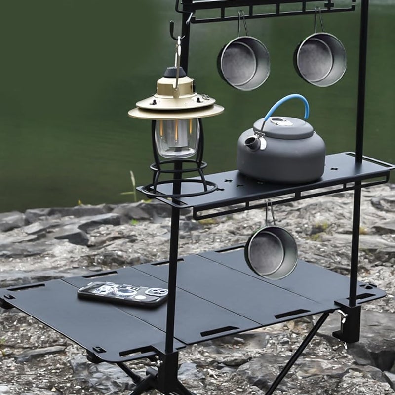 رفافة نار محمولة سوداء معلقة للتخييم الخارجي لطاولة الحطب في الشاطئ والفناء الخلفي - Image 3