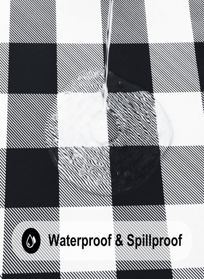Smiry Rectangle Picnic Table Cloth, Elastic Waterproof Fitted Vinyl Tablecloths, Flannel Backed Buffalo Plaid Table Covers for Dining, Camping, Outdoor (Black and White, 30" x 48") - Image 3