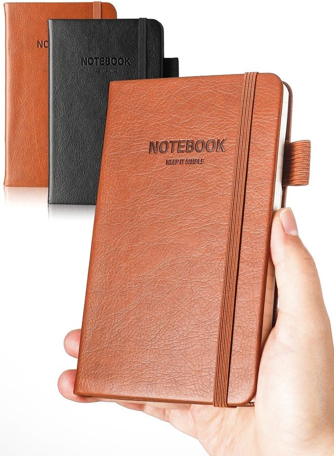 AISBUGUR Pocket Notebook Small Notebook 2-Pack, 3.5" x 5.5" Pocket Notebooks Hardcover with Thick Lined Paper, Inner Pockets, Cover Letter Embossing Design Mini Journal Notepad 1Black 1Brown Leather - Image 1
