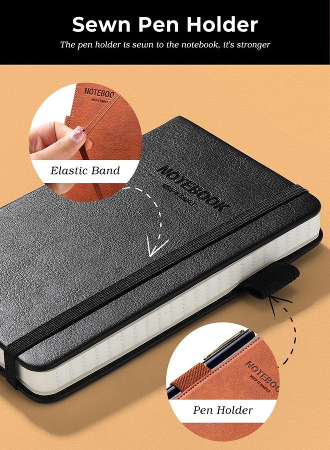 AISBUGUR Pocket Notebook Small Notebook 2-Pack, 3.5" x 5.5" Pocket Notebooks Hardcover with Thick Lined Paper, Inner Pockets, Cover Letter Embossing Design Mini Journal Notepad 1Black 1Brown Leather - Image 3
