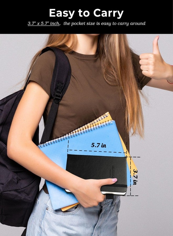 AISBUGUR Pocket Notebook Small Notebook 2-Pack, 3.5" x 5.5" Pocket Notebooks Hardcover with Thick Lined Paper, Inner Pockets, Cover Letter Embossing Design Mini Journal Notepad 1Black 1Brown Leather - Image 5