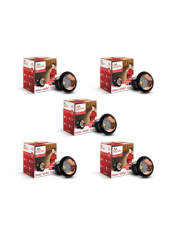 Murphy 2W Rose Gold Finish Button LED Spot Lights | Pack of 5 | Warm White (Golden Yellow) | Perfect for Home & Commercial Spaces - Image 1