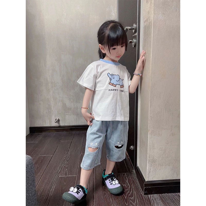 Baby Shorts Style Kidsren'S Cartoon Print Korean Style Girls' Style Elastic Cropped Pants Summer Jeans - Image 4