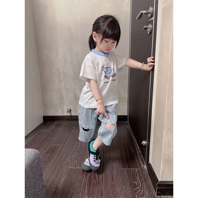 Baby Shorts Style Kidsren'S Cartoon Print Korean Style Girls' Style Elastic Cropped Pants Summer Jeans - Image 5