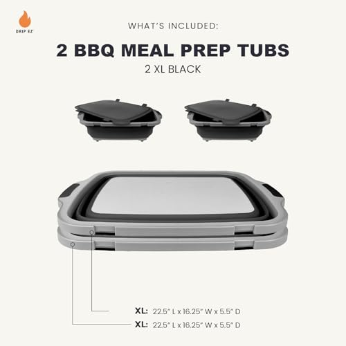 Drip EZ Collapsible BBQ Prep Tubs 2-Piece Set- For Meal Prep Marinating Food Storage - Includes Cutting Board & Lid - (2) XL - Black - Image 2