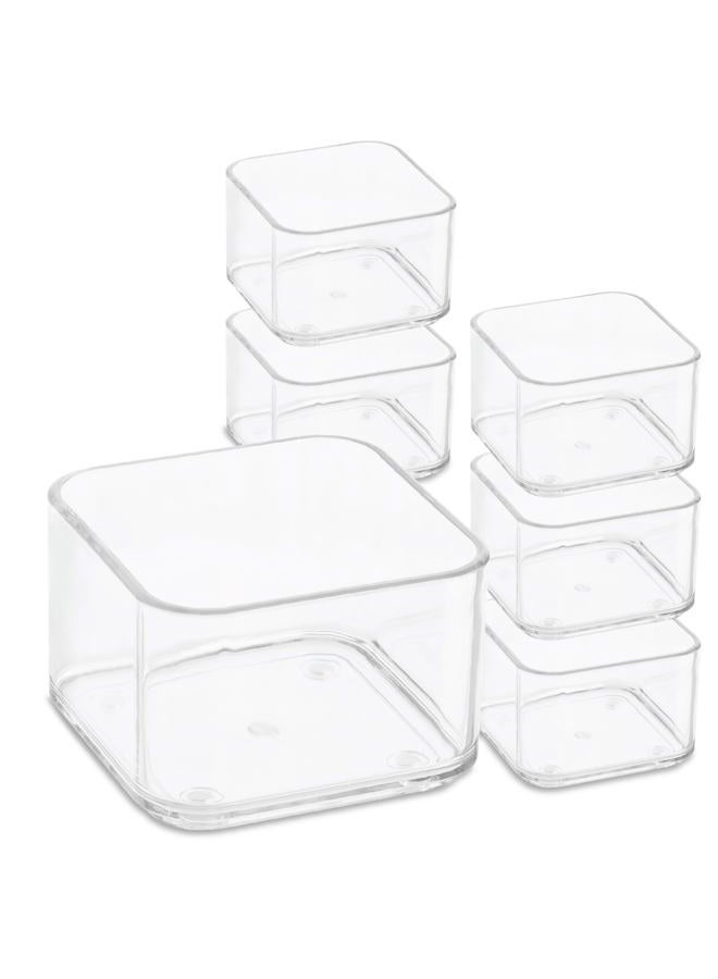 PrimeBox Plastic Clear Drawer Organizers. Two Pieces. Bathroom. Kitchen, Bedroom, Utensils, Office Organizer Bins, Storage Trays. Heavy Duty, Stackable. 3" Lx3 Wx2 H - Image 1