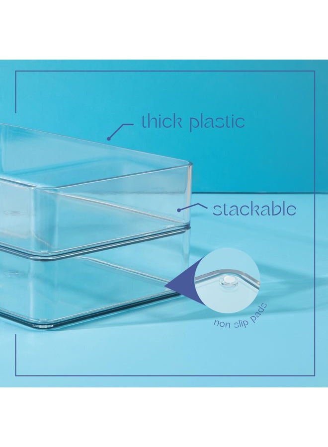 PrimeBox Plastic Clear Drawer Organizers. Two Pieces. Bathroom. Kitchen, Bedroom, Utensils, Office Organizer Bins, Storage Trays. Heavy Duty, Stackable. 3" Lx3 Wx2 H - Image 5