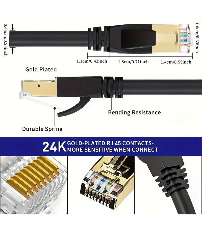 CAT8 Ethernet Cable 0 91m 3ft Professional Network Patch Cord 40Gbps 2000Mhz S FTP High Speed Internet Lan Wire with RJ45 Gold Plated Connector for Router Modem Gaming Xbox - Image 2