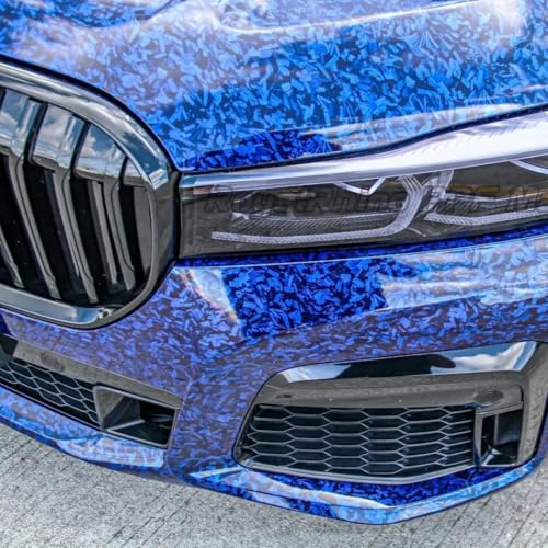 LZLRUN لفافة فينيل سوداء من ألياف الكربون المزورة LZLRUN مع ملصق لإطلاق الهواء (1 قدم × 3.5 قدم، أزرق) - Image 4