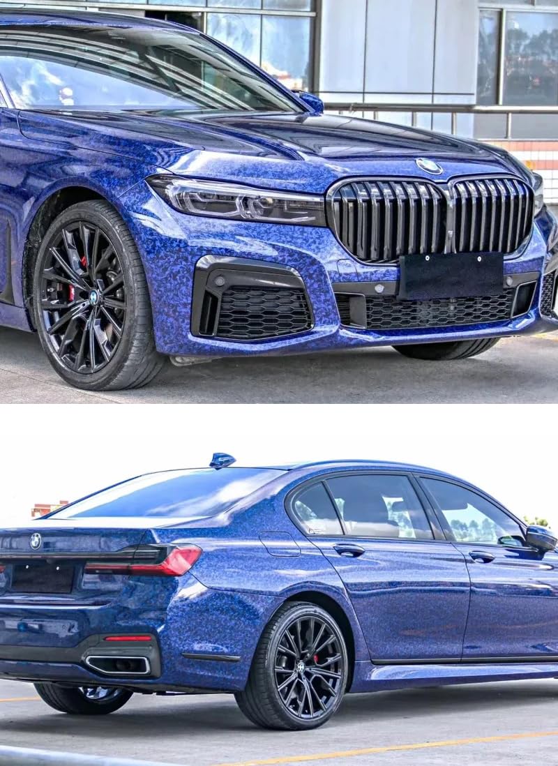 LZLRUN لفافة فينيل سوداء من ألياف الكربون المزورة LZLRUN مع ملصق لإطلاق الهواء (1 قدم × 3.5 قدم، أزرق) - Image 3