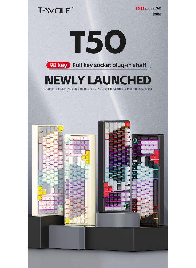 T-WOLF T50 Mechanical Gaming Keyboard - Customizable RGB Hot-Swappable Keycaps for Ultimate Gaming Experience - Image 2