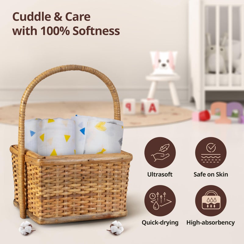 LuvLap 100% Cotton Muslin Baby Swaddles, Triangles & Birds White Print, 0-18M+, Pack of 4 - Image 3