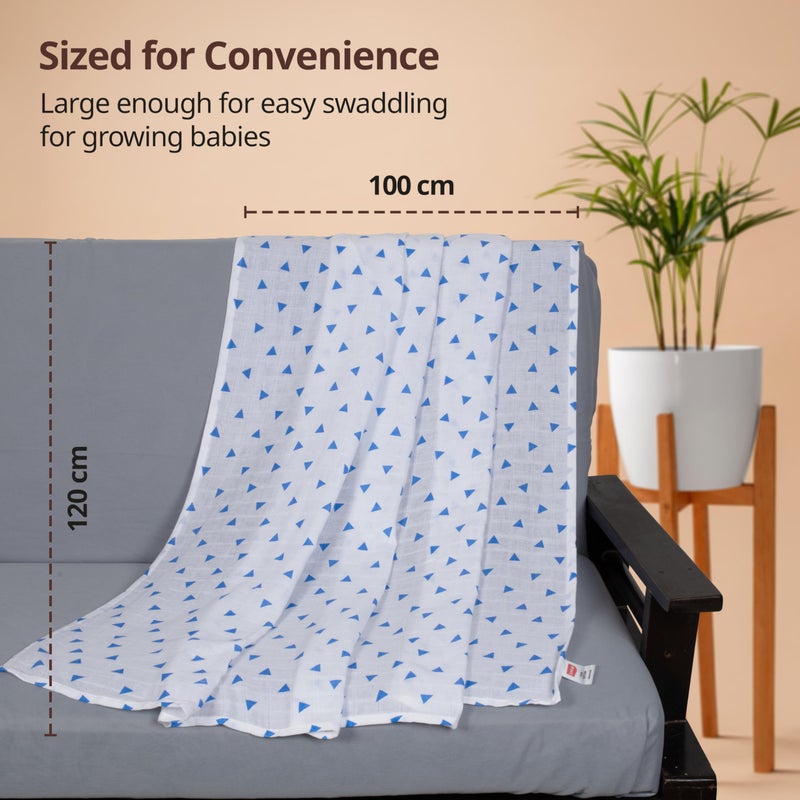 LuvLap 100% Cotton Muslin Baby Swaddles, Triangles & Birds White Print, 0-18M+, Pack of 4 - Image 5