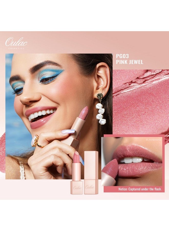 Oulac Oulac Moisturizing Pink Lipstick for Women - Tinted Lip Balm with Shimmmer, Lightweight Lip Makeup, Nourishing & Hydrating Formula, Vegan & Gluten Free, PG03 Pink Jewel  - Image 2