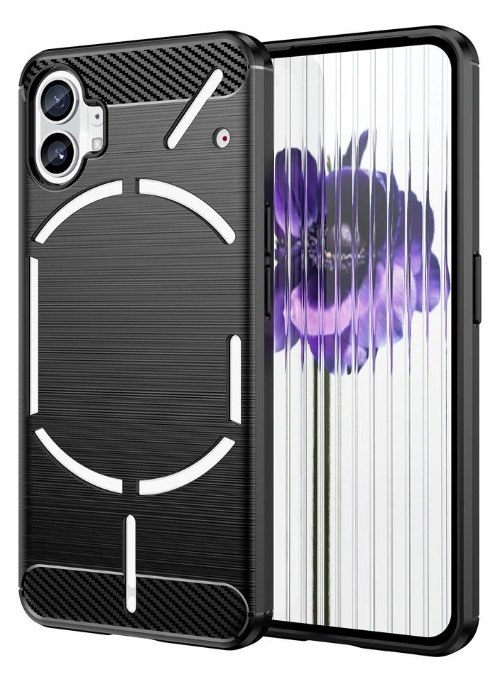 Brushed Carbon Fiber Shockproof Case For Nothing Phone 1 - Black - Image 1