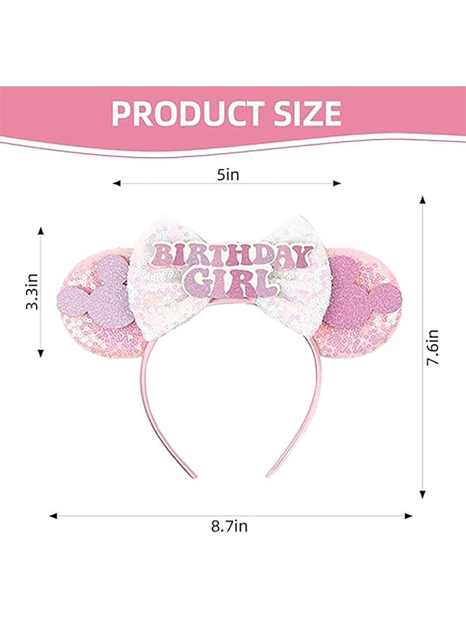 HY Birthday Minnie Ears Headband, Birthday Party Crown Headband Glitter Crown for Girl, Birthday Party Supplies (Pink)  - Image 2