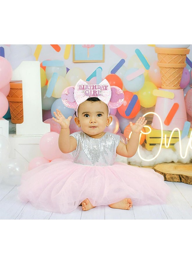 HY Birthday Minnie Ears Headband, Birthday Party Crown Headband Glitter Crown for Girl, Birthday Party Supplies (Pink)  - Image 4