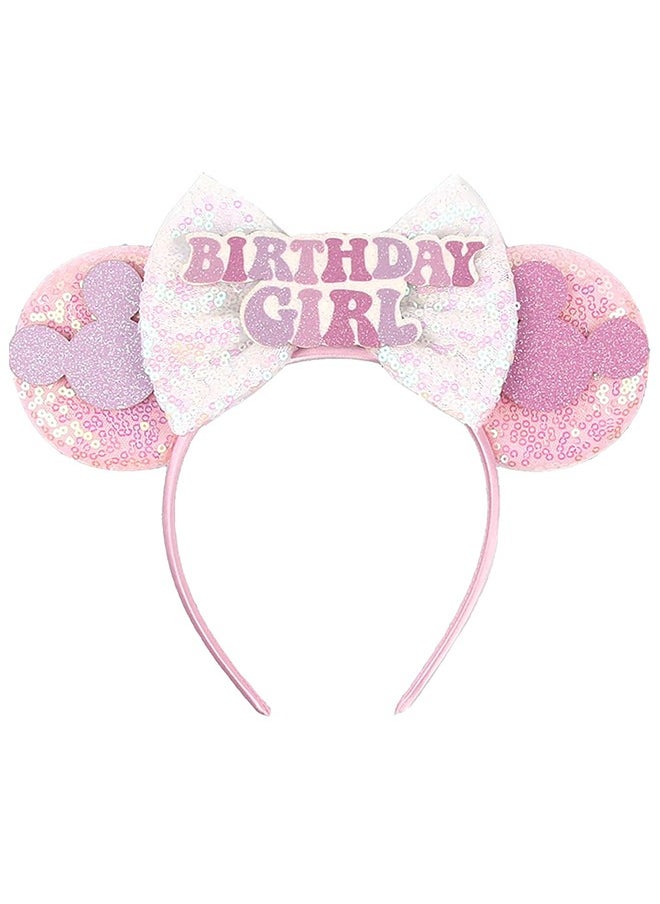 HY Birthday Minnie Ears Headband, Birthday Party Crown Headband Glitter Crown for Girl, Birthday Party Supplies (Pink)  - Image 1