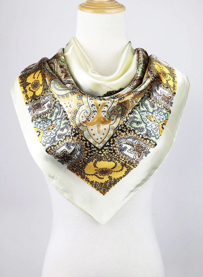 vabovin Women's 35" Satin Square Silk Like Hair Scarves and Wraps Headscarf for Sleeping, 006 Yellow Cashew Design, 35''x35'' - Image 2