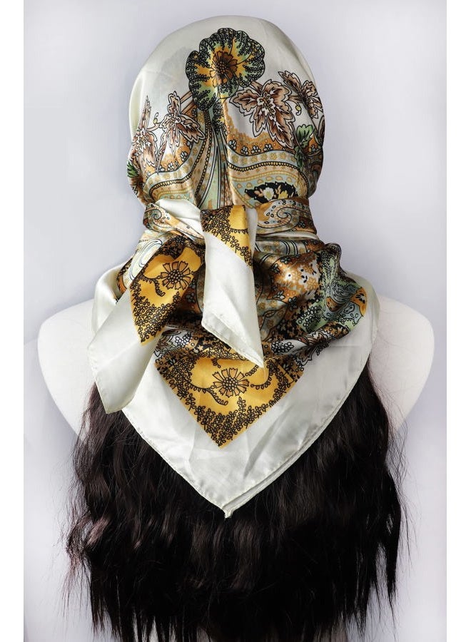 vabovin Women's 35" Satin Square Silk Like Hair Scarves and Wraps Headscarf for Sleeping, 006 Yellow Cashew Design, 35''x35'' - Image 5