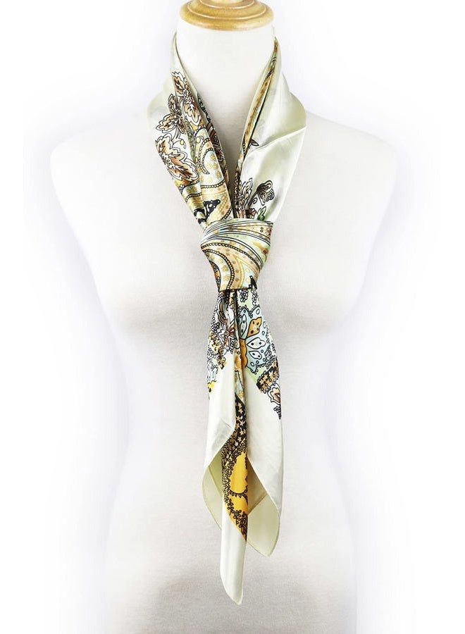 vabovin Women's 35" Satin Square Silk Like Hair Scarves and Wraps Headscarf for Sleeping, 006 Yellow Cashew Design, 35''x35'' - Image 3