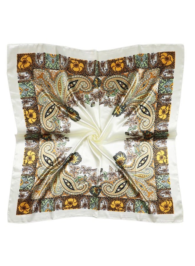 vabovin Women's 35" Satin Square Silk Like Hair Scarves and Wraps Headscarf for Sleeping, 006 Yellow Cashew Design, 35''x35'' - Image 1