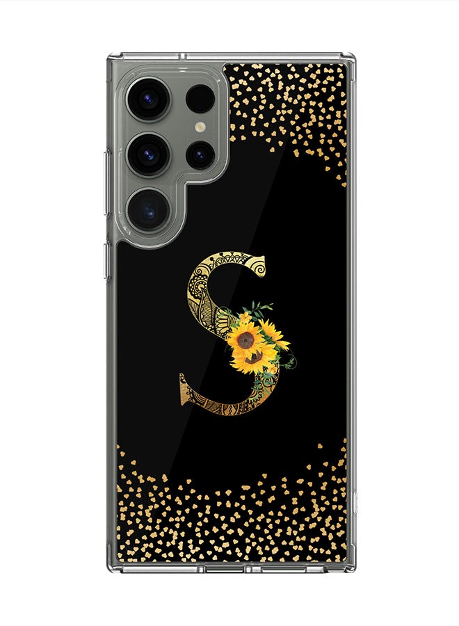 Stylizedd Classic Clear Case for Samsung Galaxy S25 Ultra , Hybrid Soft Transparent Cover Custom Monogram Initial Letter Floral Pattern Alphabet - S ( Black) - Image 1