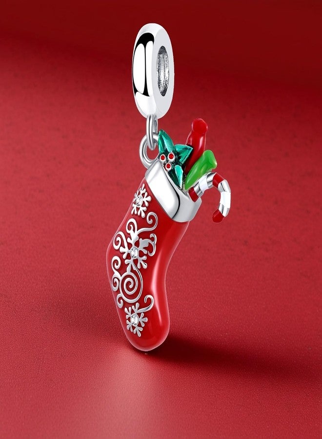 QeenseKc Christmas Stocking Snowflake Dangle Charm Colorful Enamel Bead Compatible with Pandora Bracelet Women Xmas Gift - Image 2