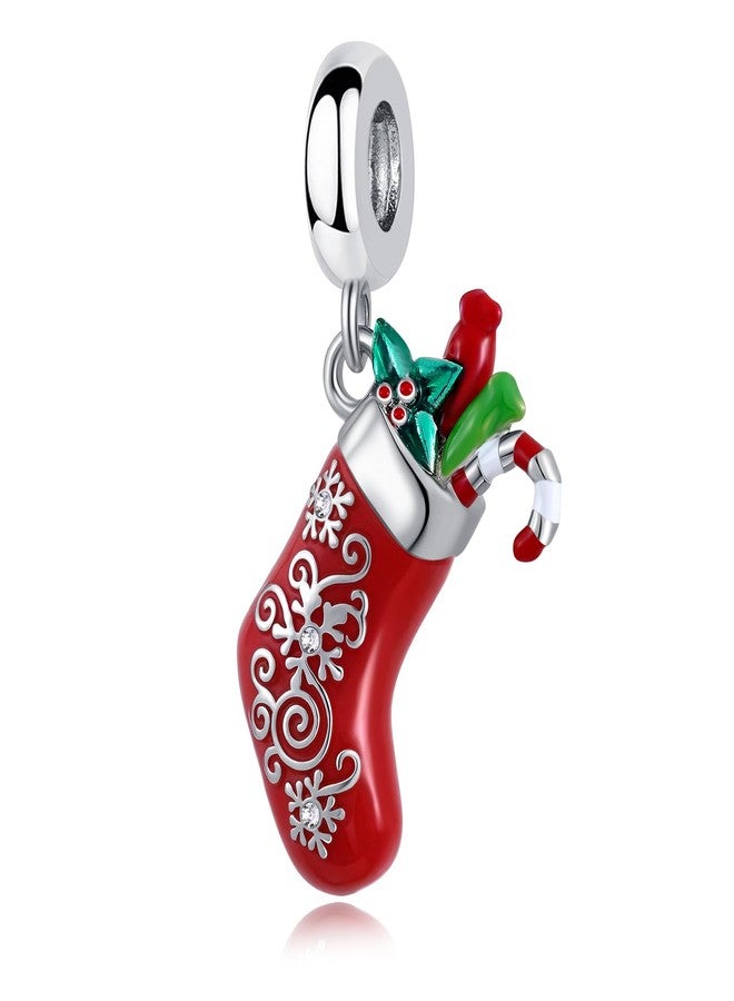 QeenseKc Christmas Stocking Snowflake Dangle Charm Colorful Enamel Bead Compatible with Pandora Bracelet Women Xmas Gift - Image 1