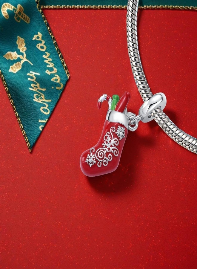 QeenseKc Christmas Stocking Snowflake Dangle Charm Colorful Enamel Bead Compatible with Pandora Bracelet Women Xmas Gift - Image 3