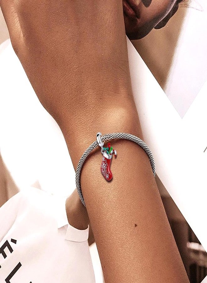 QeenseKc Christmas Stocking Snowflake Dangle Charm Colorful Enamel Bead Compatible with Pandora Bracelet Women Xmas Gift - Image 4