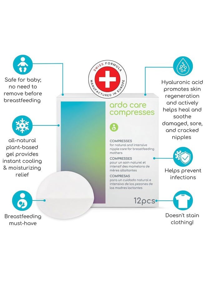 Ardo Care Compresses (12pcs), Vegan, with Hyaluronic Acid, Soothing Breast Gel Pads for Natural, Intensive Care of Sore, Painful Breastfeeding Nipples, Made in Europe, Individually Wrapped & Hygienic - Image 2