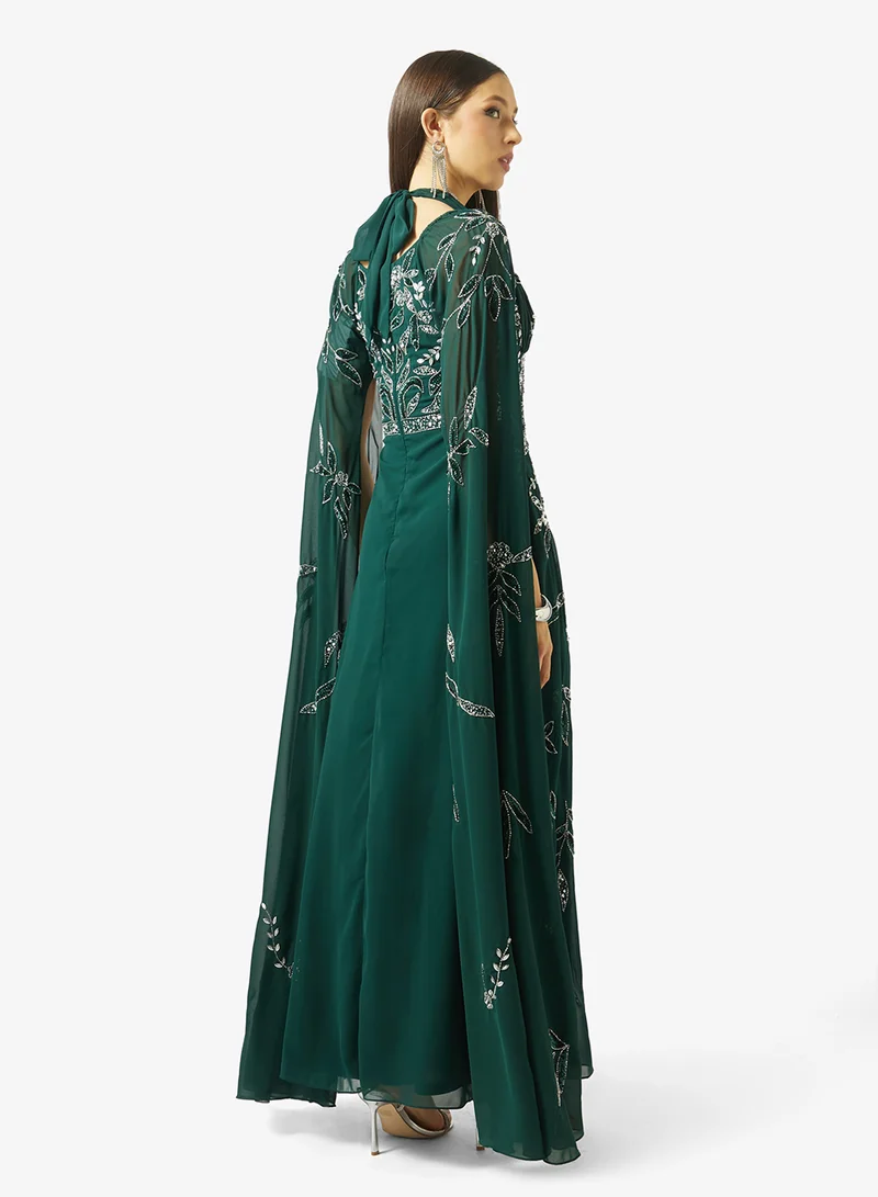 Frock and Frill Embellished Cape Sleeve Maxi Dress